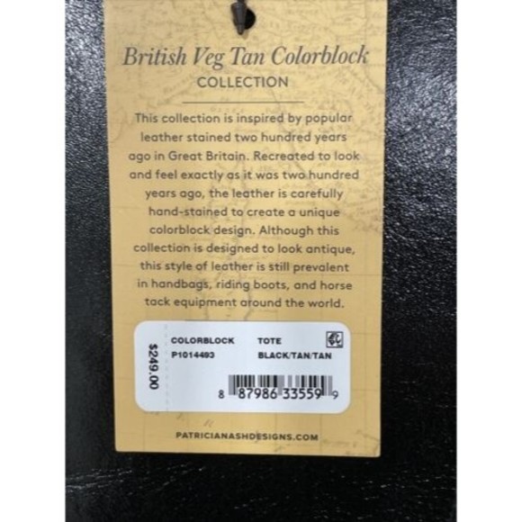 Patricia Nash Tote Bag Danville Colorblock Black British Tan Leather NEW - Picture 8 of 14